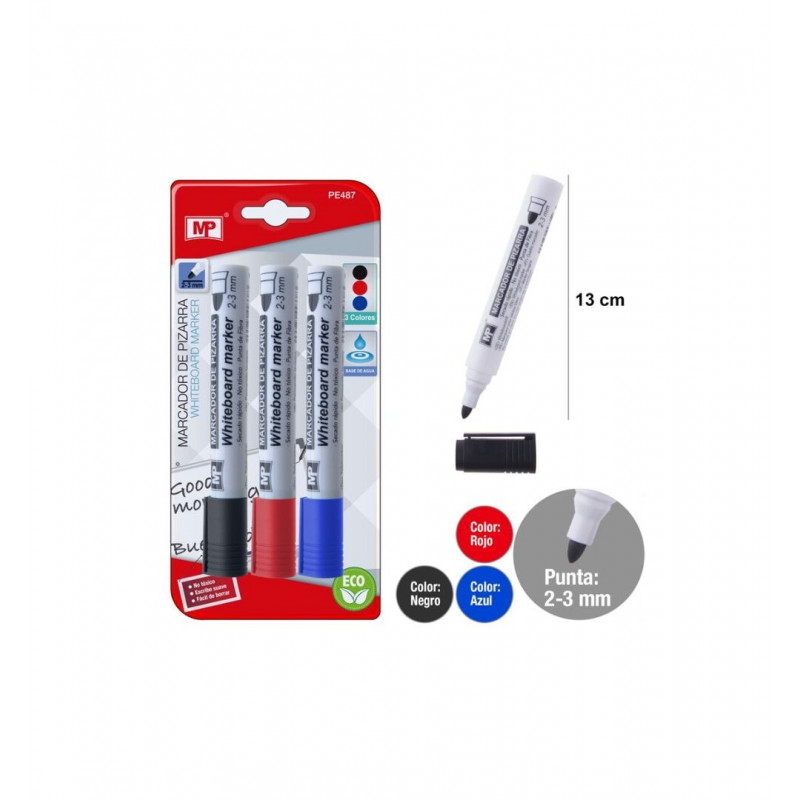 Tradineur - Pack de 5 rotuladores de colores neón para pizarra blanca,  punta media de 3 mm, marcadores de borrado en seco, uso e