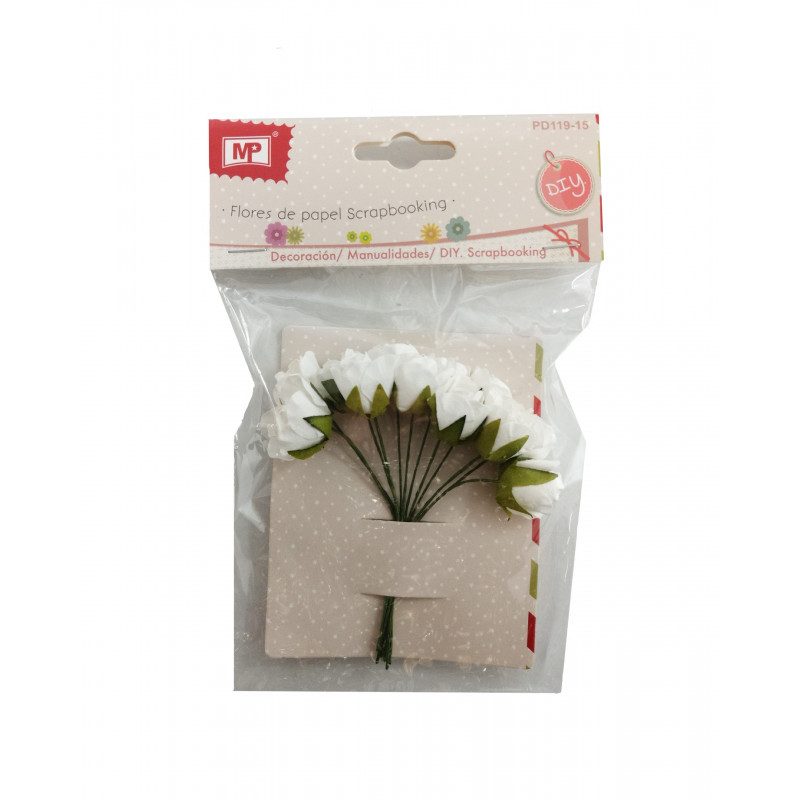 Mini flores de papel para adornar regalos. Med. aprox. 2cm x 8cm tallo.  Pack 10uds - El Taller del Encanto